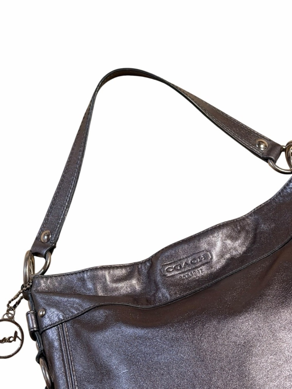 Coach Silver Metallic Leather Hobo Bag F14707 - Picture 5 of 16